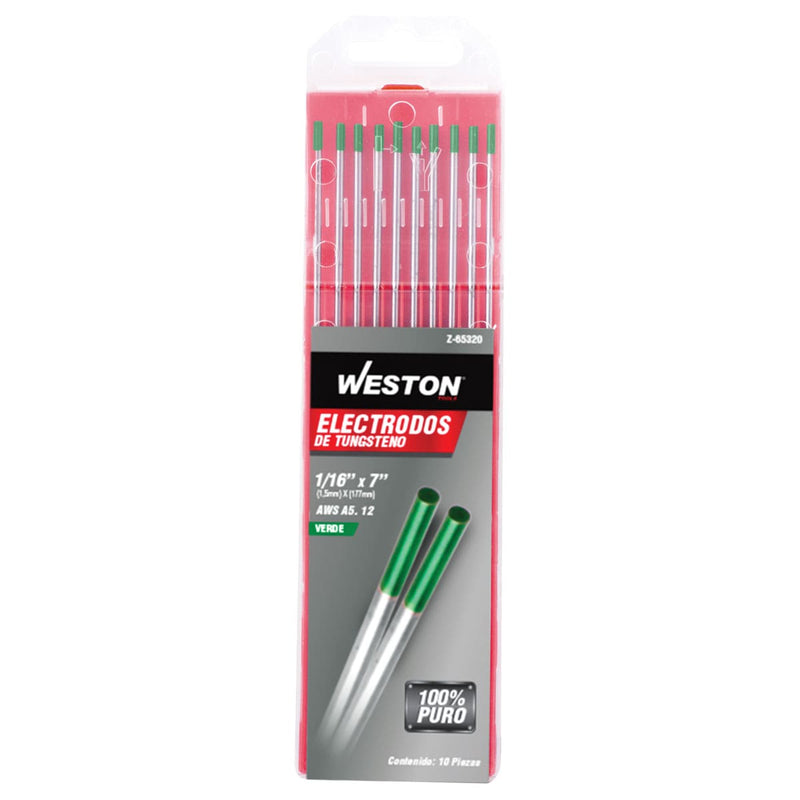 Electrodo de Tungsteno 100% Puro Verde para TIG 7" AWS A5.12 — Weston