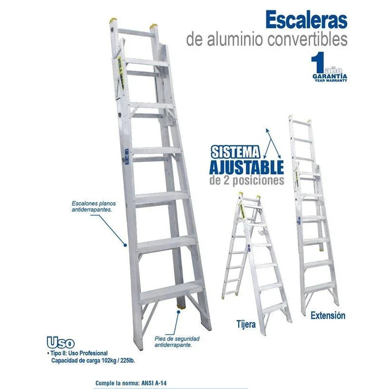 Escalera Convertible de Aluminio 4.59m - Surtek EC15