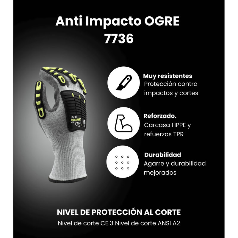 Guantes Anti Impacto OGRE CR Resistente al corte nivel 3 con palma de Nitrilo - Cordova Safety 7736 - DIBAMEX