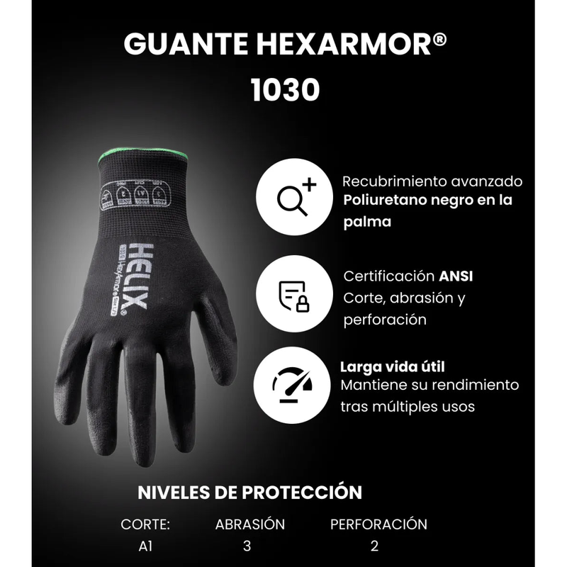 Guantes HexArmor Helix® 1030 Palma de Poliuretano - DIBAMEX