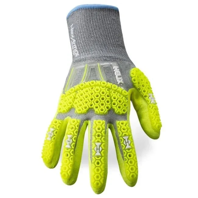 Guantes HexArmor Helix® 3014IMP con Protección Contra Impactos y Corte A6 - Palma de Nitrilo Arenoso - DIBAMEX