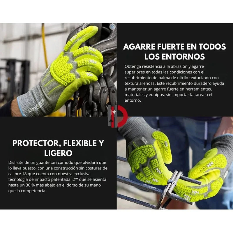 Guantes HexArmor Helix® 3014IMP con Protección Contra Impactos y Corte A6 - Palma de Nitrilo Arenoso - DIBAMEX