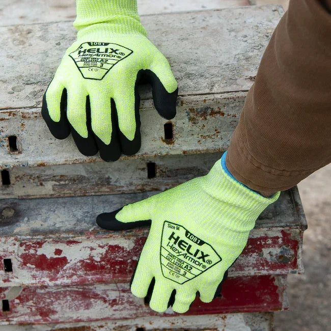Guantes HexArmor Helix® 1081 – Palma Nitrilo Espumoso, Corte A2, Táctiles