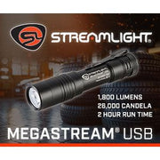 Linterna Recargable Streamlight MegaStream® USB | 1,800 Lúmenes y Resistencia IPX7 - DIBAMEX