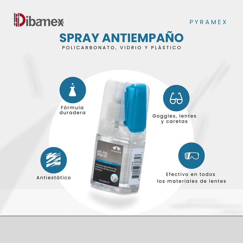 Kit de Spray Antiempaño para Lentes - Seguro para Policarbonato, Vidrio y Plástico - Pyramex LCKITAF