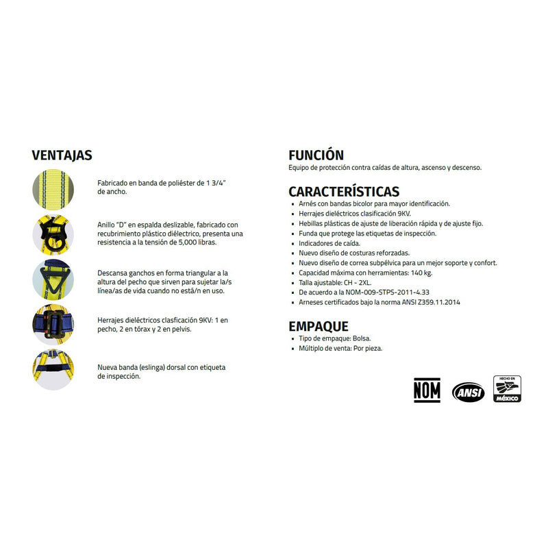 Arnés De Cuerpo Completo 1 Anillo Dieléctrico 9 kV - Jyrsa SS-10A-D