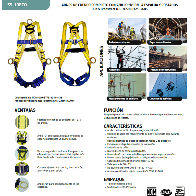 Arnés De Cuerpo Completo  Con 3 Anillos D - Jyrsa SS-10ECO