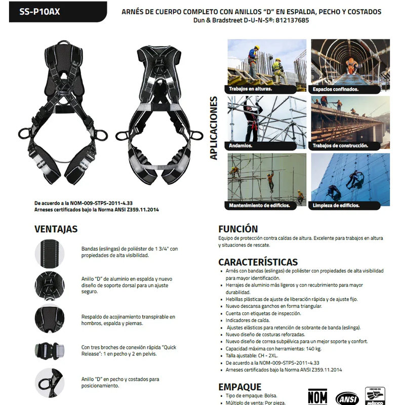 Arnés 4 anillos D, Ligero con Hebillas Rápidas - Jyrsa SS-P10AX