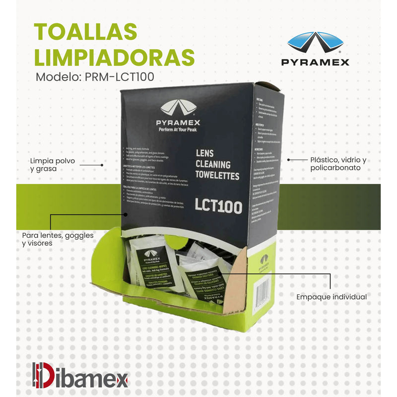 Toallitas Limpiadoras de Lentes Pyramex LCT100 | Empaque Individual | Caja con 100