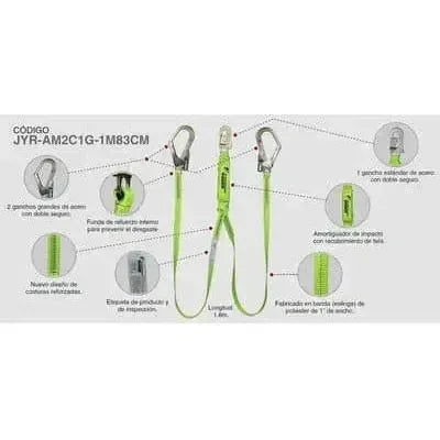 Amortiguador con Doble Banda Linea Verde Alta Visibilidad con Ganchos Grandes JYRSA JYR-AM2C1G-1M83CM - DIBAMEX