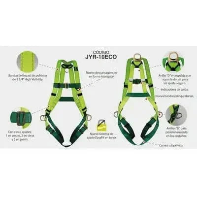 Arnés de Trabajo con Anillo "D" en Espalda y Costados Alta Visibilidad JYRSA JYR-10ECO - DIBAMEX