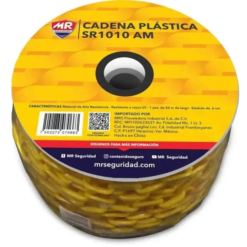 Cadena Plástica 50 Metros MR Seguridad SR1010 (Amarilla o Roja) - DIBAMEX