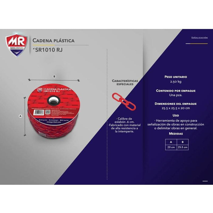 Cadena Plástica 50 Metros MR Seguridad SR1010 (Amarilla o Roja) - DIBAMEX