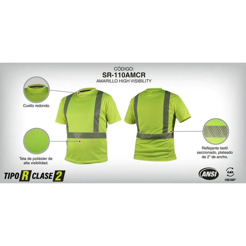 Camiseta Cuello Redondo Alta Visibilidad con Reflejantes - Jyrsa SR-110 - DIBAMEX