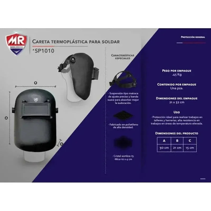 Careta para Soldar Termoplástica con Ventana Ajustable - MR Seguridad SP1010 - DIBAMEX