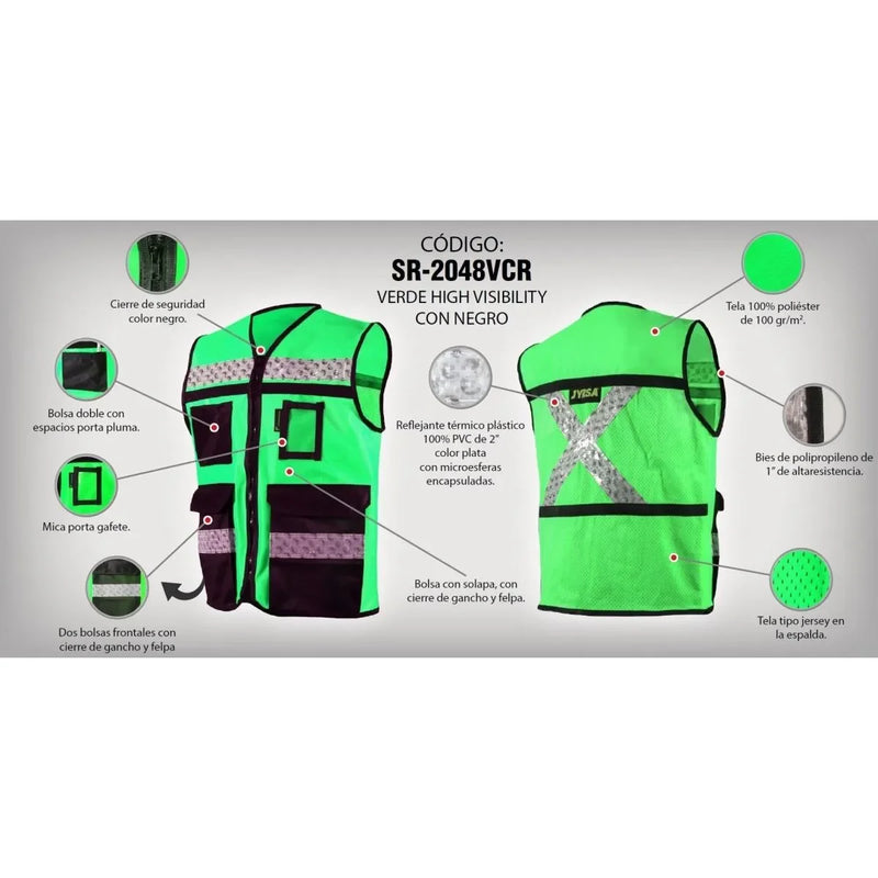Chaleco de Seguridad Industrial Rescatista Alta Visibilidad JYRSA SR-2048 - DIBAMEX