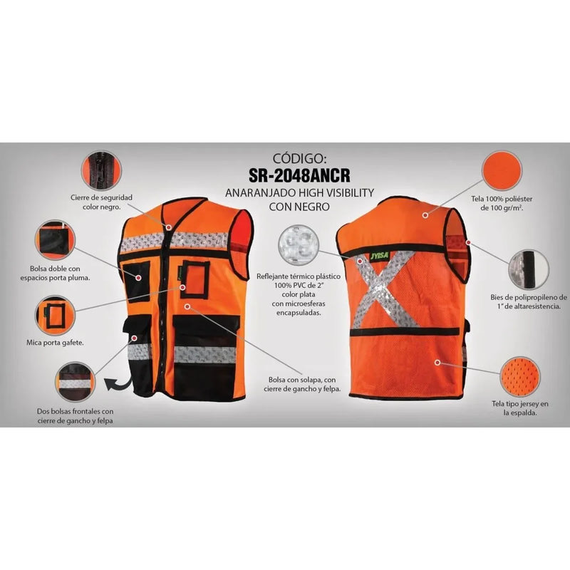 Chaleco de Seguridad Industrial Rescatista Alta Visibilidad JYRSA SR-2048 - DIBAMEX