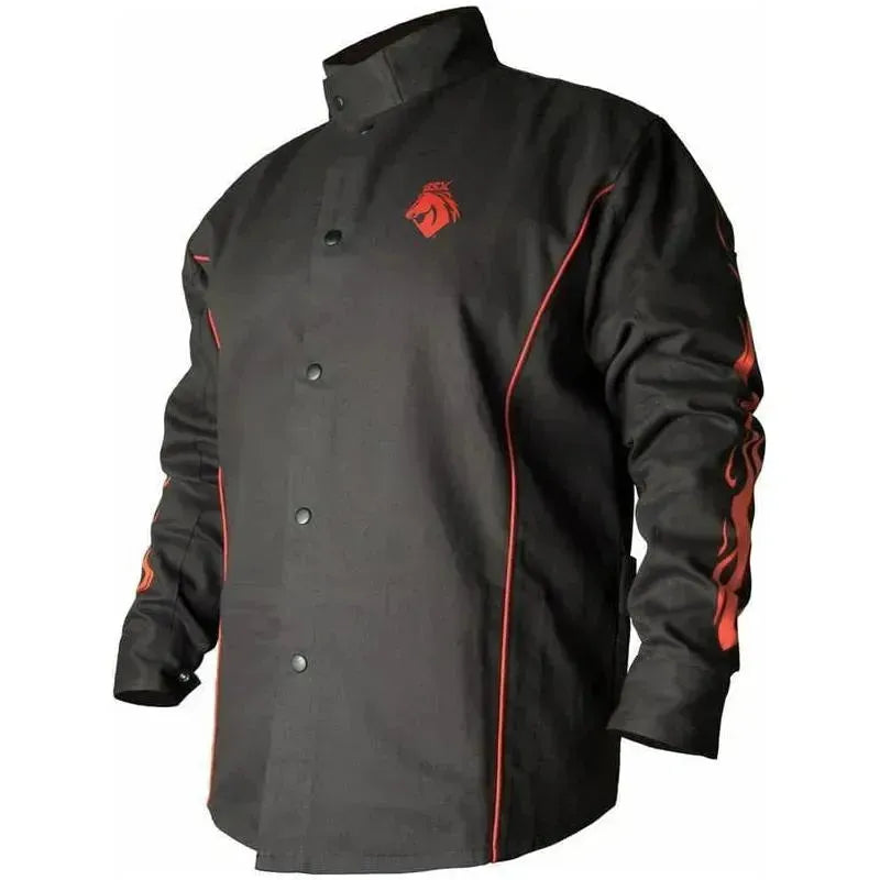 Chaqueta Para Soldador Negra Con Llamas Rojas BSX Black Stallion BX9C - DIBAMEX
