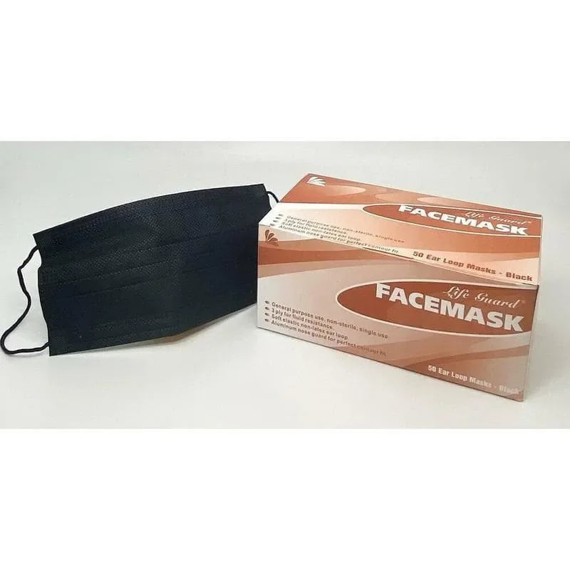 Cubre Bocas Mascarillas 3 Pliegues Termoselladas Negro - Life Guard 4331 - - DIBAMEX