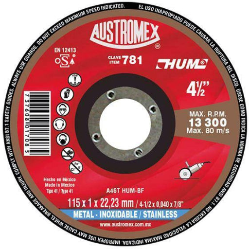 Disco súper preciso para corte de acero inoxidable 4-1/2" Austromex 781 - DIBAMEX