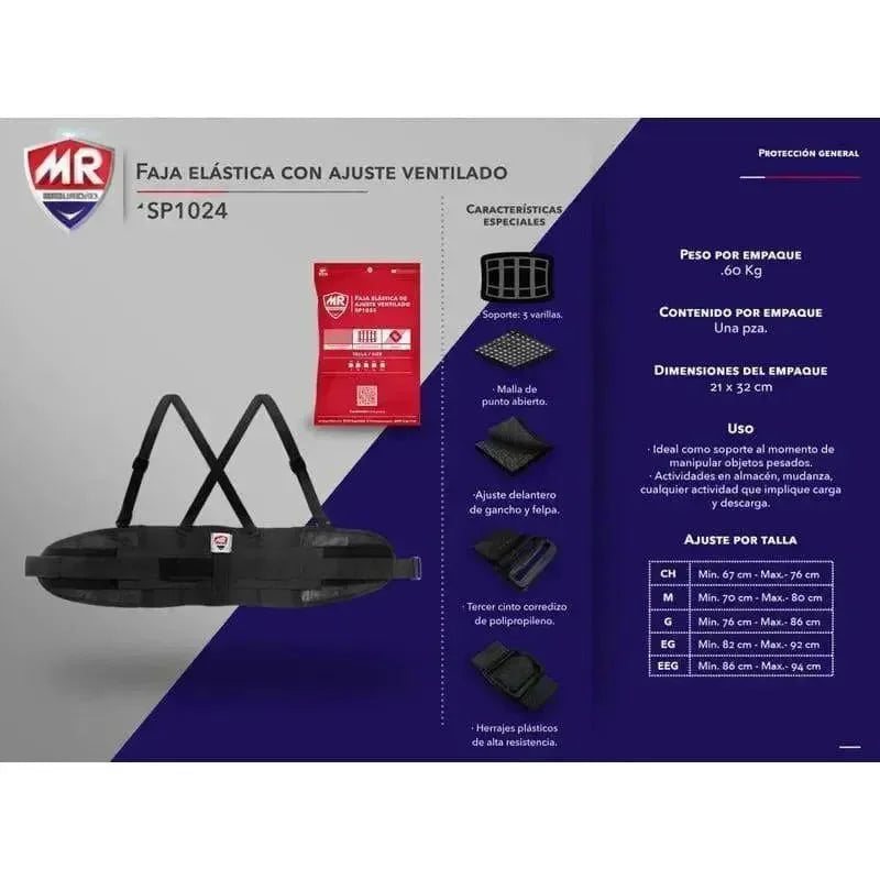 Faja Elastica Ajuste Ventilado 3er Cinto MR Seguridad SP1024 - DIBAMEX