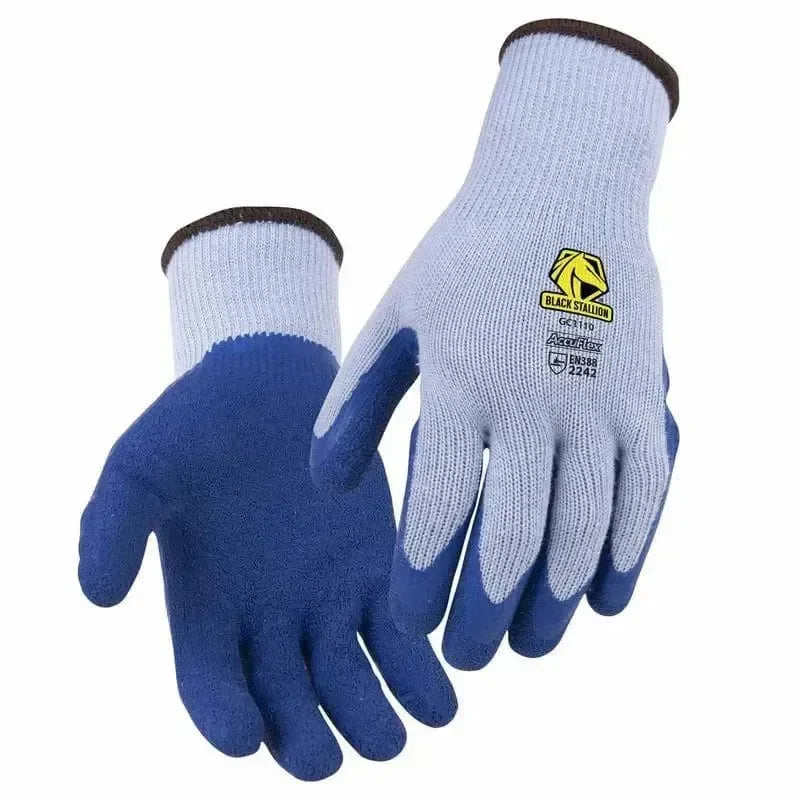 Guantes Accuflex - Tejido de Poliester con Recubrimiento de Látex Rugoso - Black Stallion GC110-BL - Docena - DIBAMEX