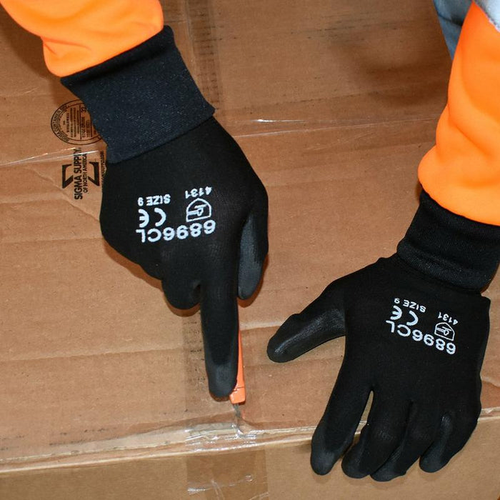 Guante de Trabajo Nylon con Recubrimiento de Poliuretano Negro - Cordova Safety 6896C - Docena.