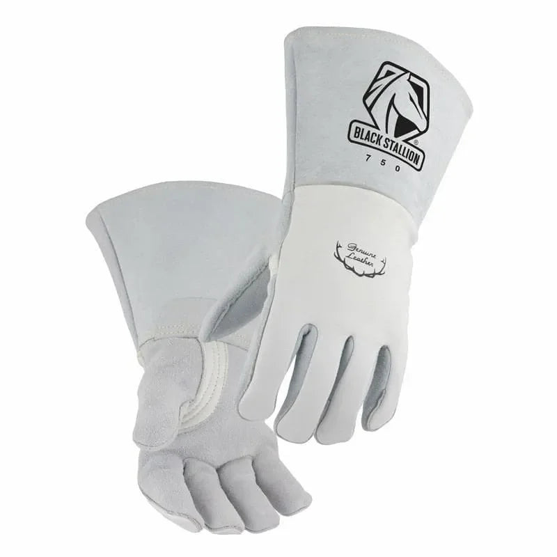 Guantes Para Soldador Black Stallion 750 - Piel de Alce Blanco Perla Con Espalda Forrada de Nomex Para Soldadura Con Varilla - DIBAMEX