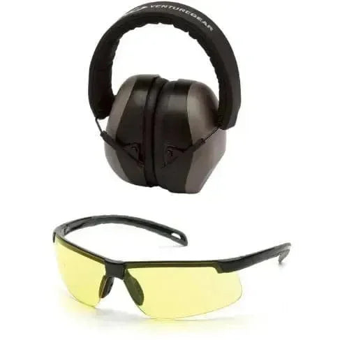 Kit de Tiro Orejera Auditiva + Lentes de Seguridad Ambar - VentureGear VGCOMBO8630 - DIBAMEX