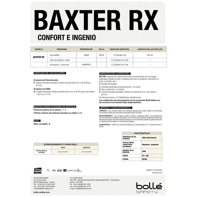 Lentes de Seguridad BAXTER RX Armazón Graduable - Bolle Safety - DIBAMEX