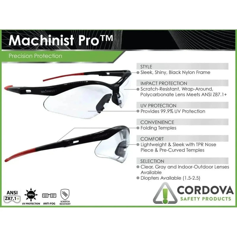 Lentes de Seguridad Cristalino Machinist Con Aumento Dioptría - Cordova Safety EMP10S - DIBAMEX