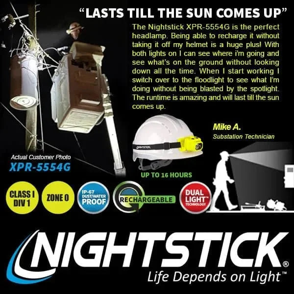 Linterna de Cabeza/Frontal Intrínsecamente Segura Recargable, Zona 0, USB Luz Dual - Nightstick - DIBAMEX