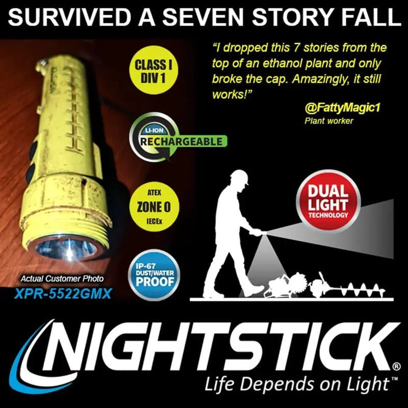 Linterna Intrínsecamente Segura Zona 0, Recargable Con Luz Dual e Imánes - Nightstick - DIBAMEX