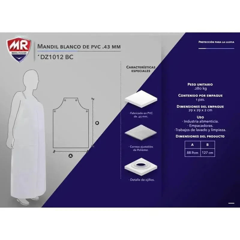 Mandil blanco de PVC .43 MM MR Seguridad DZ1012-BC - DIBAMEX
