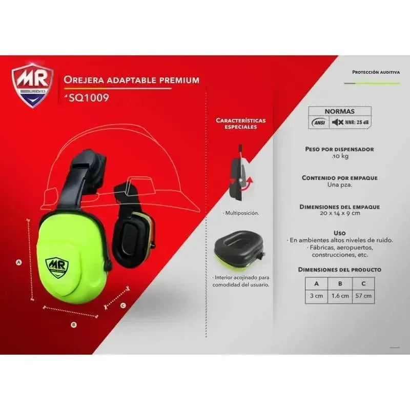 Orejera Auditiva Adaptable a Casco de Seguridad NRR = 25dB, MR Seguridad SQ1009 - DIBAMEX